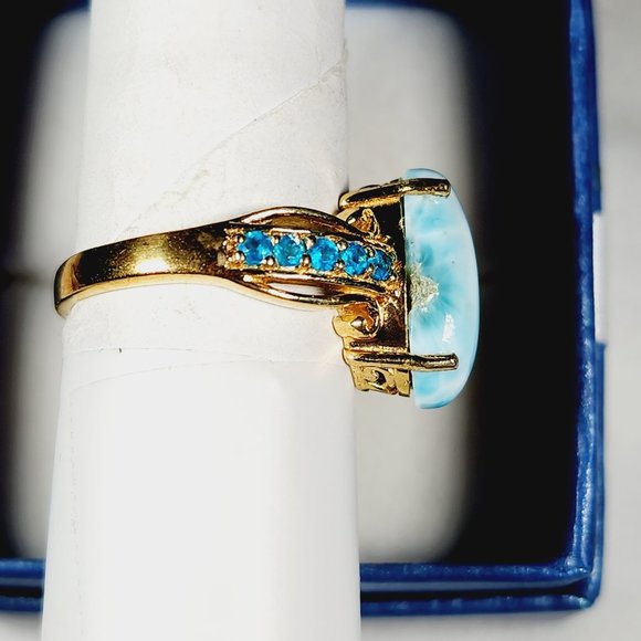 Larimar & Neon Apatite ring in 14K YG over 925 SS 4.90 ct size 8 - Picture 5 of 6